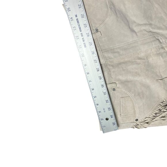 Leather Fringe Shorts 31/L Beige 100% Suede Boho Neutral Western Fall - Picture 5 of 6